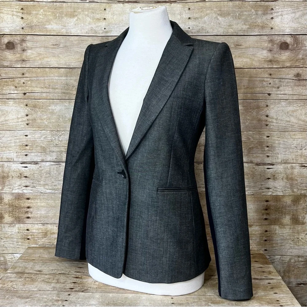 BCBGMAXAZRIA Womens Charcoal Gray Contrast Sleeve‎ Single Button Blazer Jacket